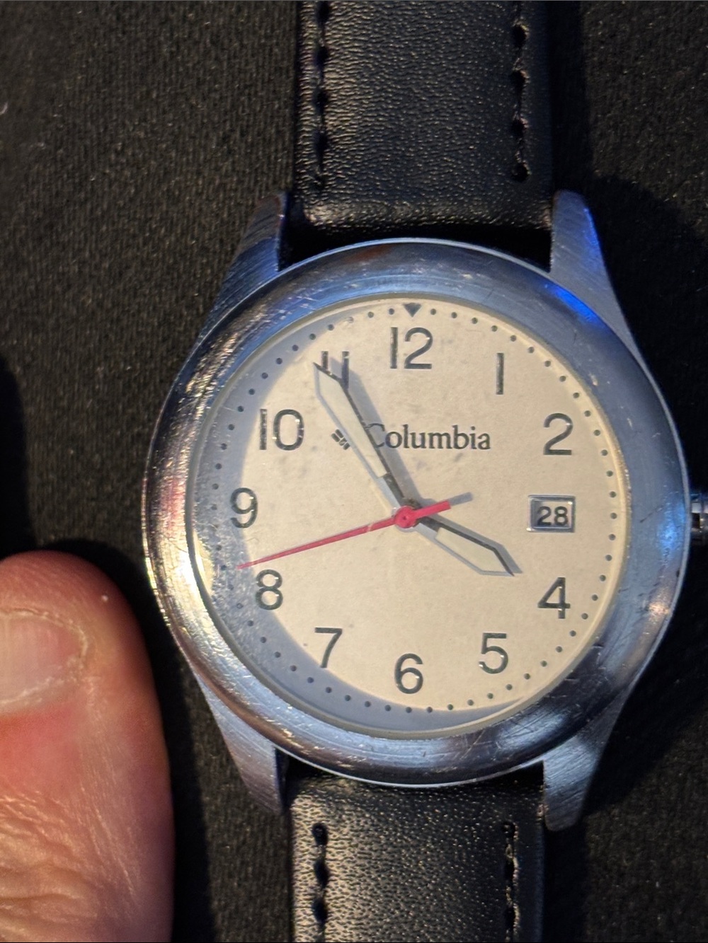 Columbia Silver Case Watch with Black Strap and White Dial